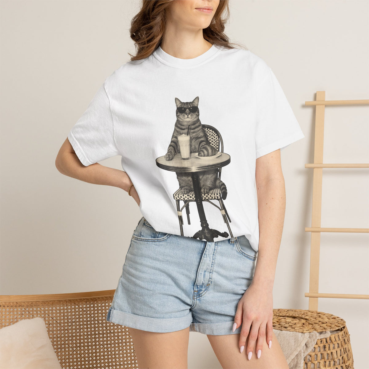 Cat Coffee Shirt, Vintage Brunch Cat in Sunglasses Tee