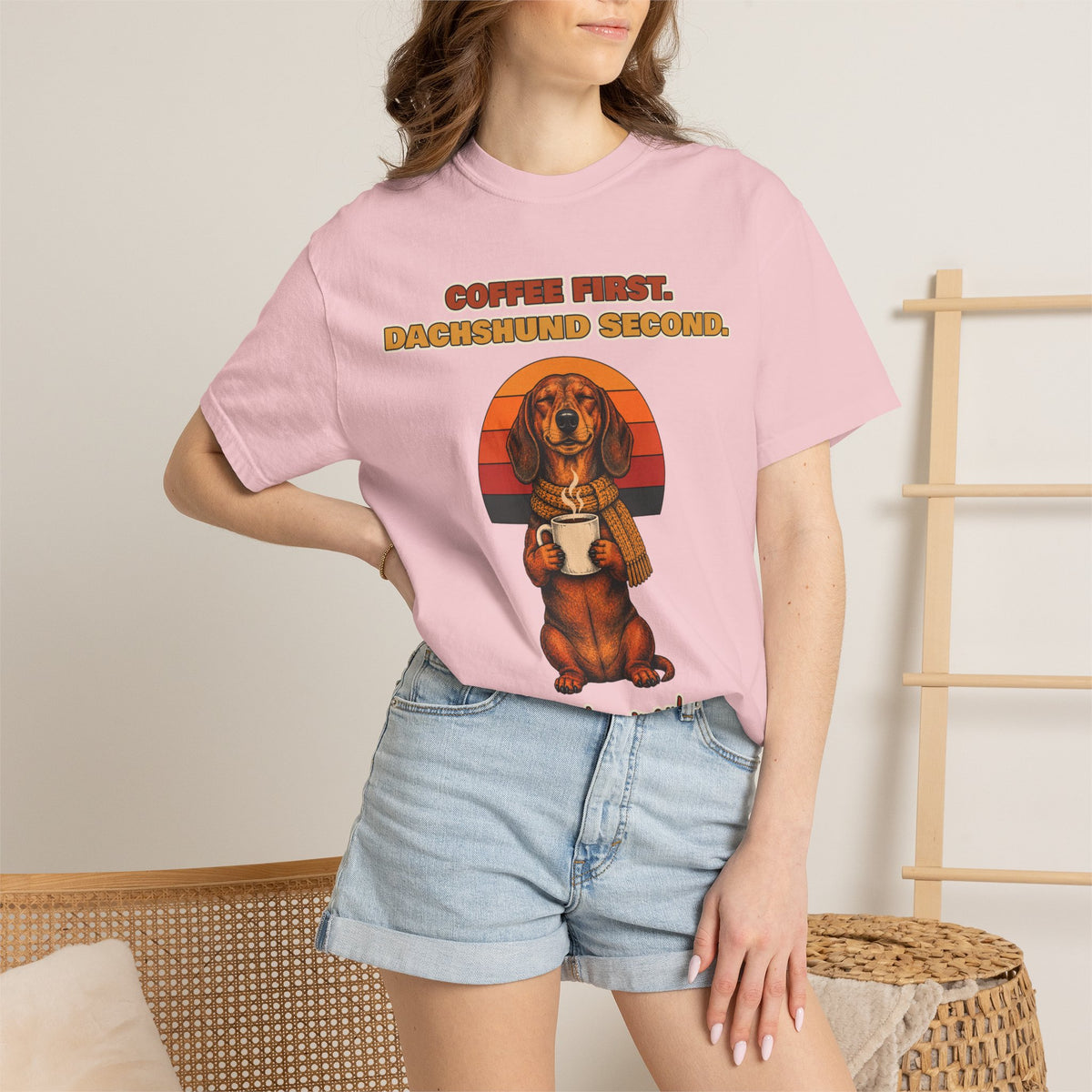 Coffee First Dachshund Second T-Shirt – Funny Dachshund Coffee Tee