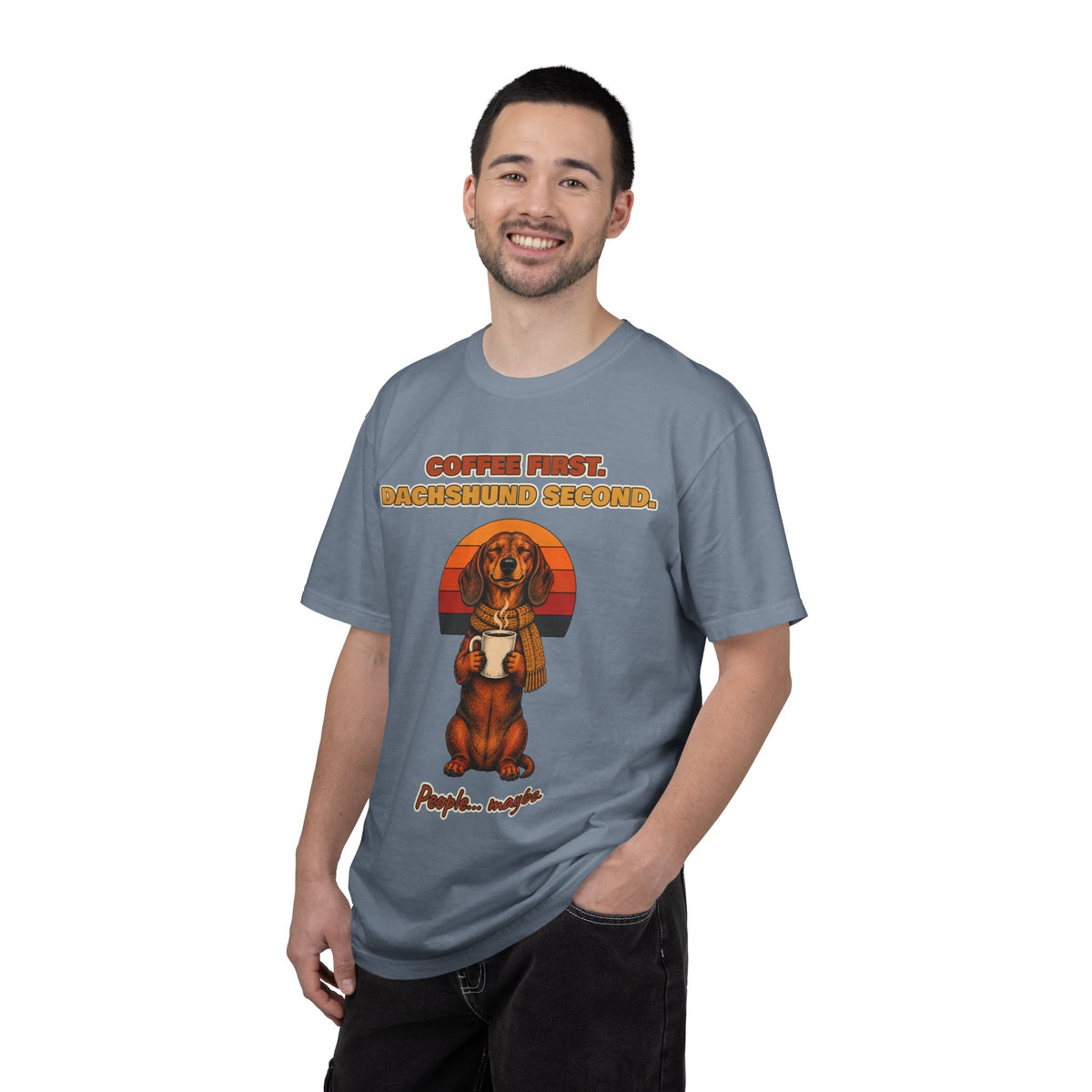 Coffee First Dachshund Second T-Shirt – Funny Dachshund Coffee Tee