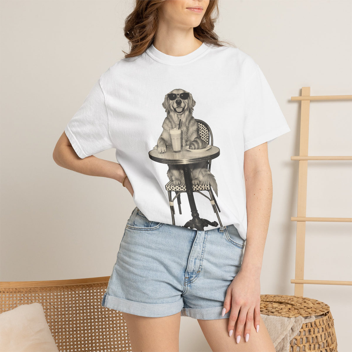 Golden Retriever Coffee Shirt, Vintage Brunch Dog in Sunglasses Tee