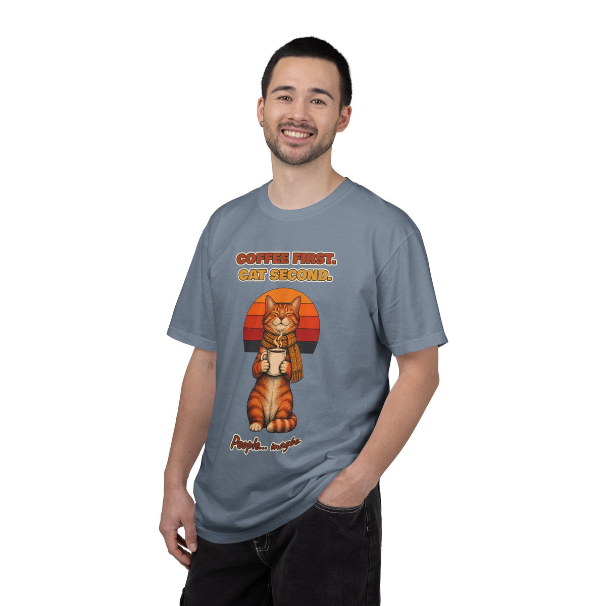 Coffee First Cat Second T-Shirt – Funny Cat Coffee Tee