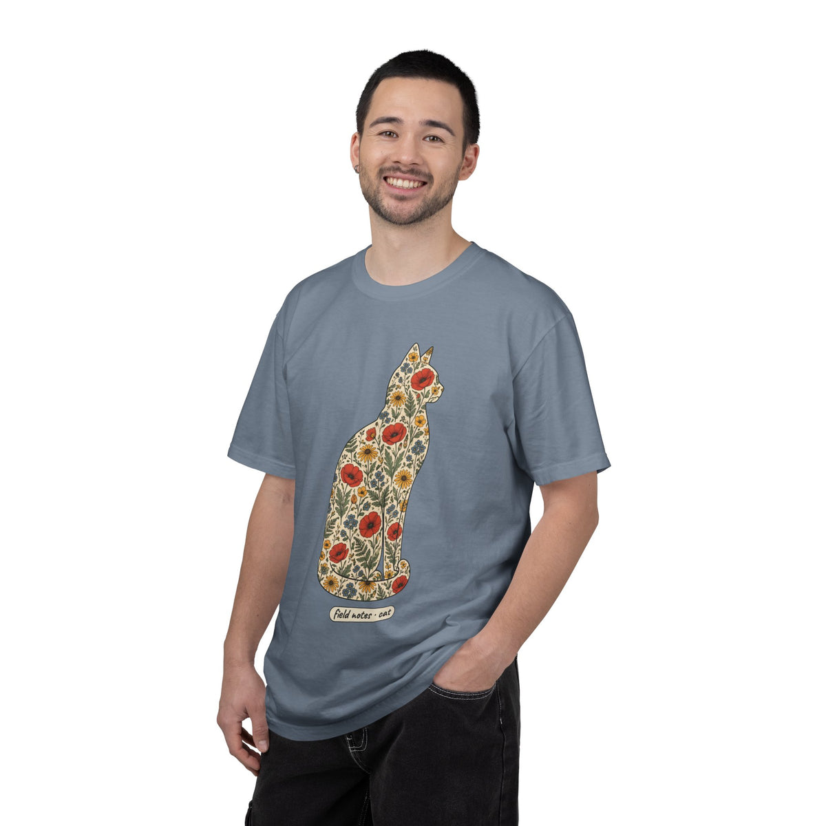 Floral Cat Shirt, Wildflower Cat Silhouette Comfort Colors Tee