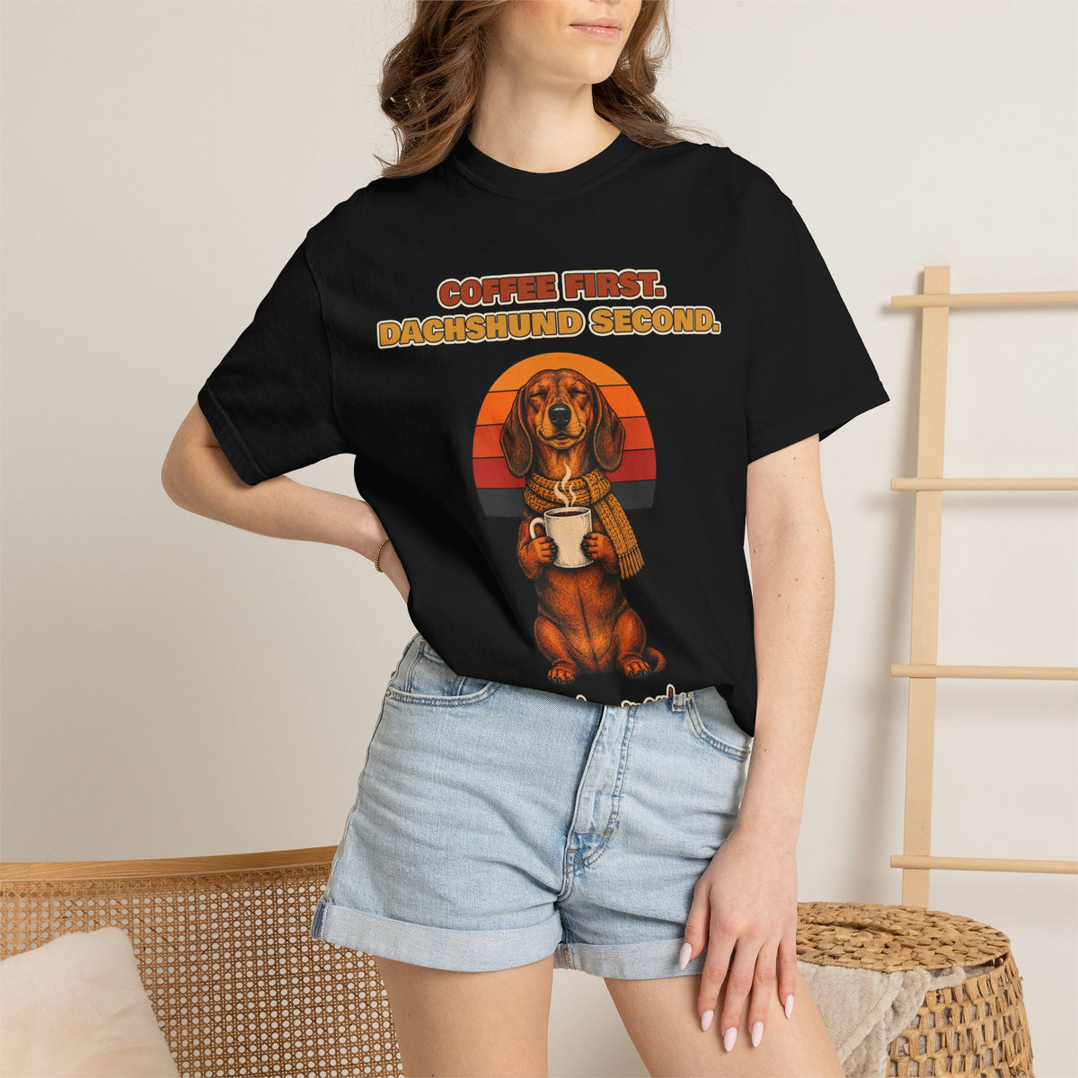 Coffee First Dachshund Second T-Shirt – Funny Dachshund Coffee Tee