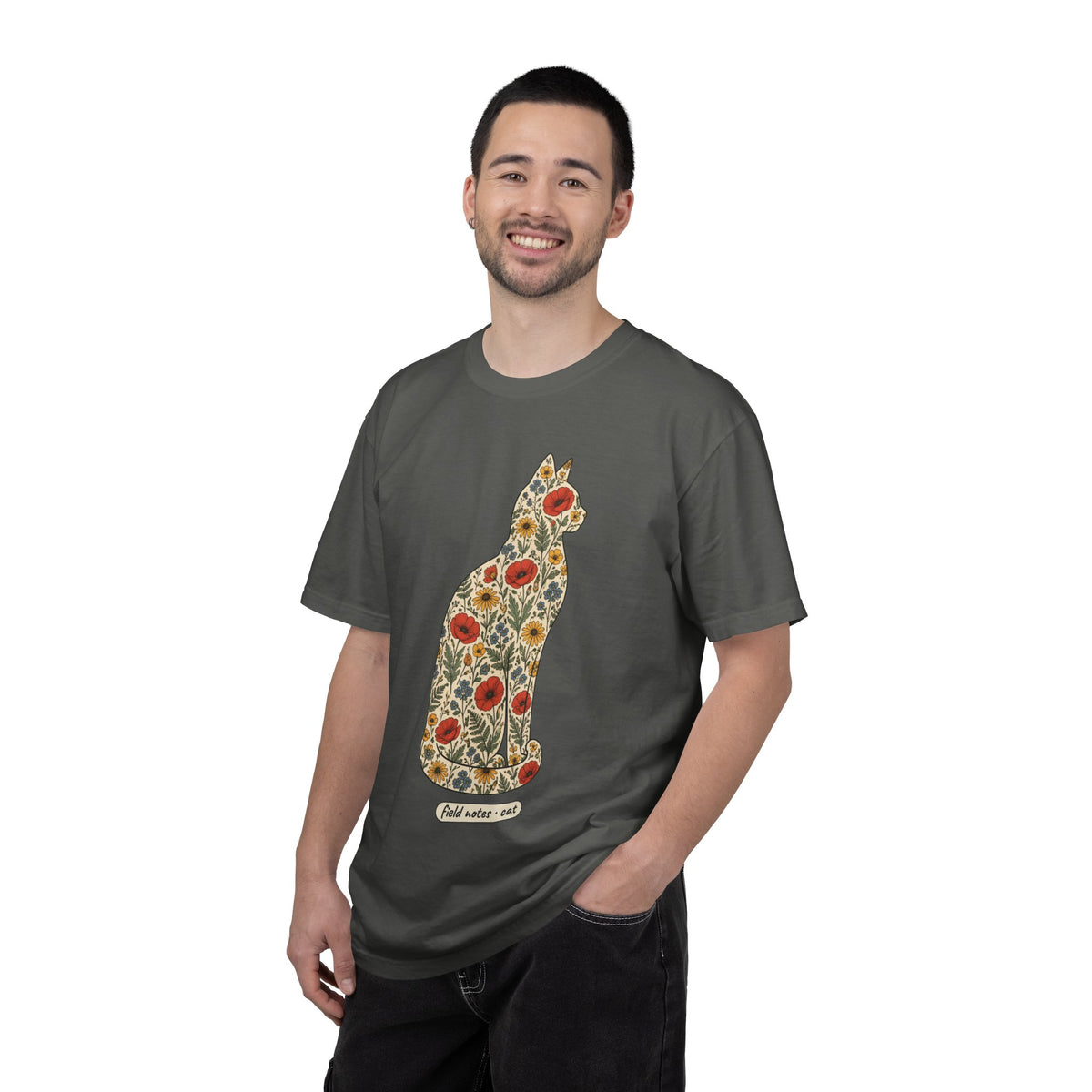 Floral Cat Shirt, Wildflower Cat Silhouette Comfort Colors Tee