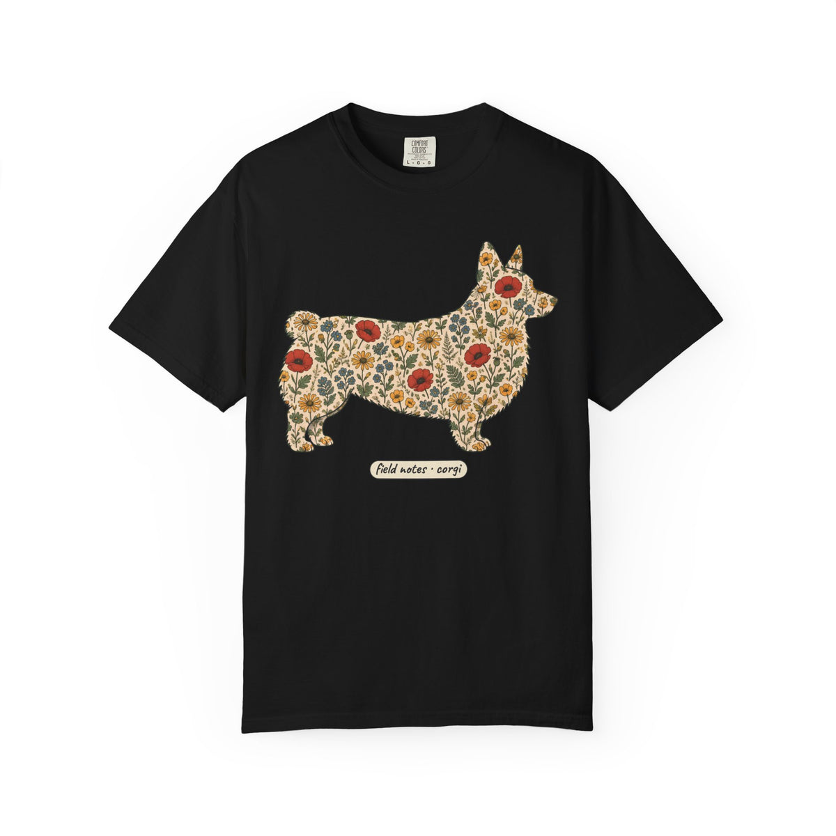 Floral Corgi Shirt, Wildflower Corgi Silhouette Comfort Colors Tee