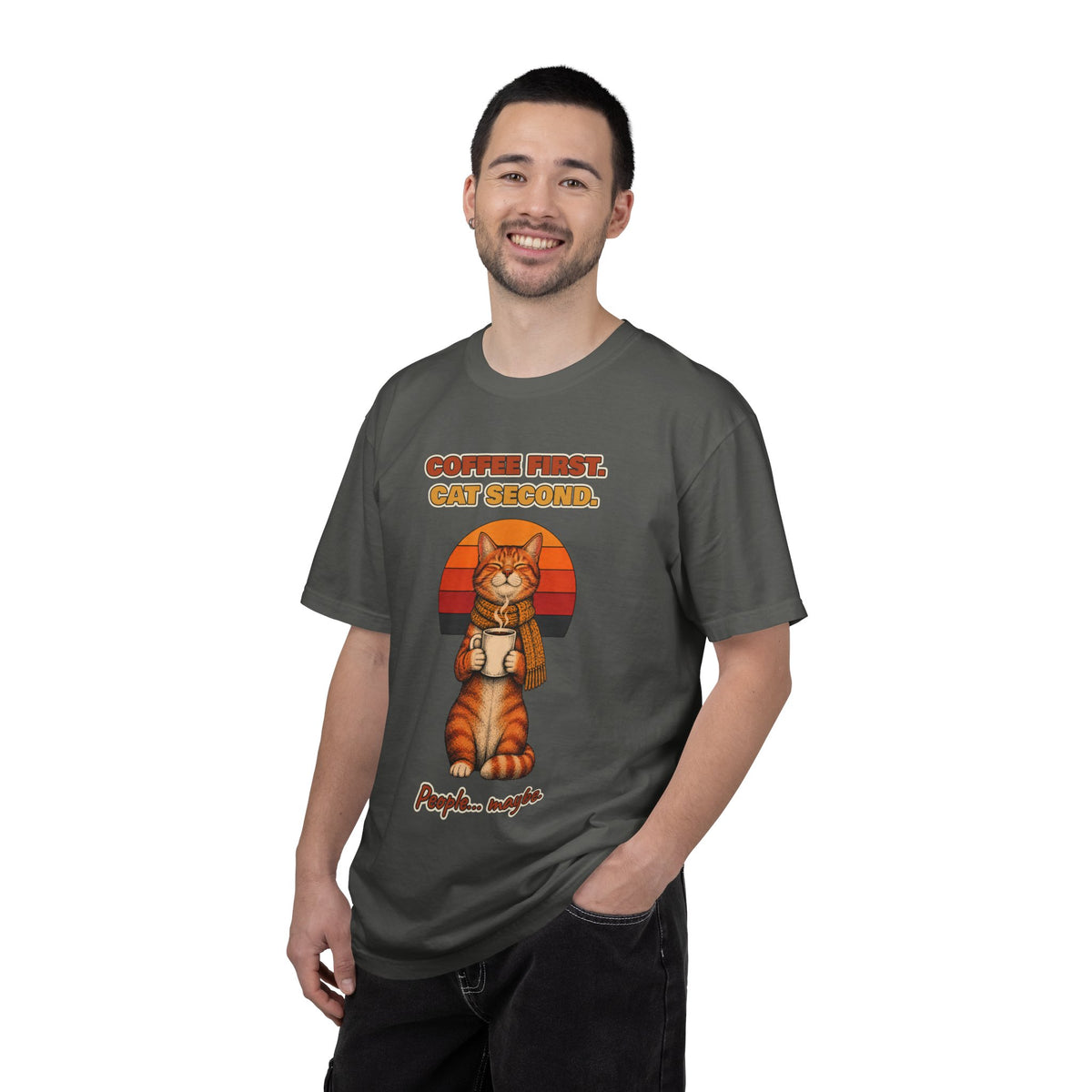 Coffee First Cat Second T-Shirt – Funny Cat Coffee Tee