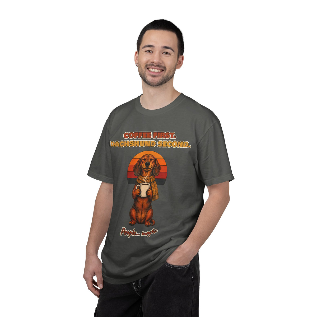 Coffee First Dachshund Second T-Shirt – Funny Dachshund Coffee Tee