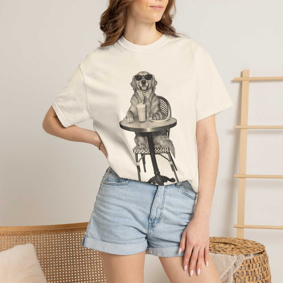 Golden Retriever Coffee Shirt, Vintage Brunch Dog in Sunglasses Tee