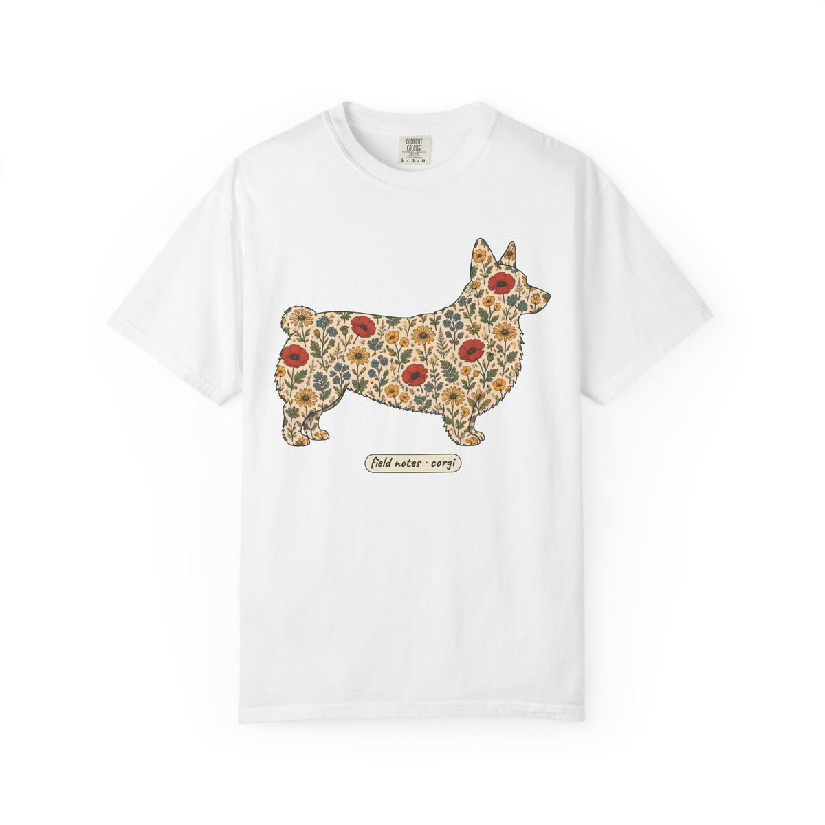 Floral Corgi Shirt, Wildflower Corgi Silhouette Comfort Colors Tee